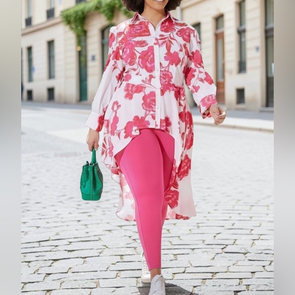 Pink Floral High-Low Tunic Top
